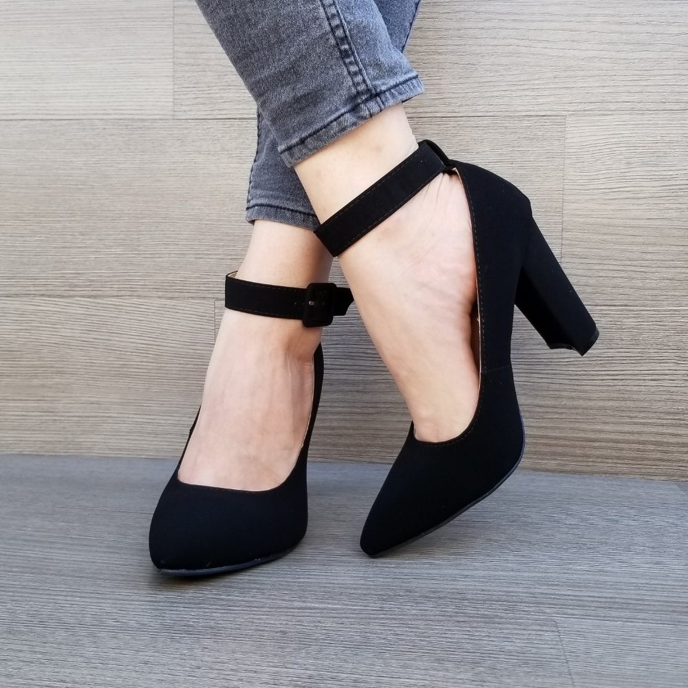 Ankle Strap Pointy Velvet Fabric Heels-C - Picture 5 of 8
